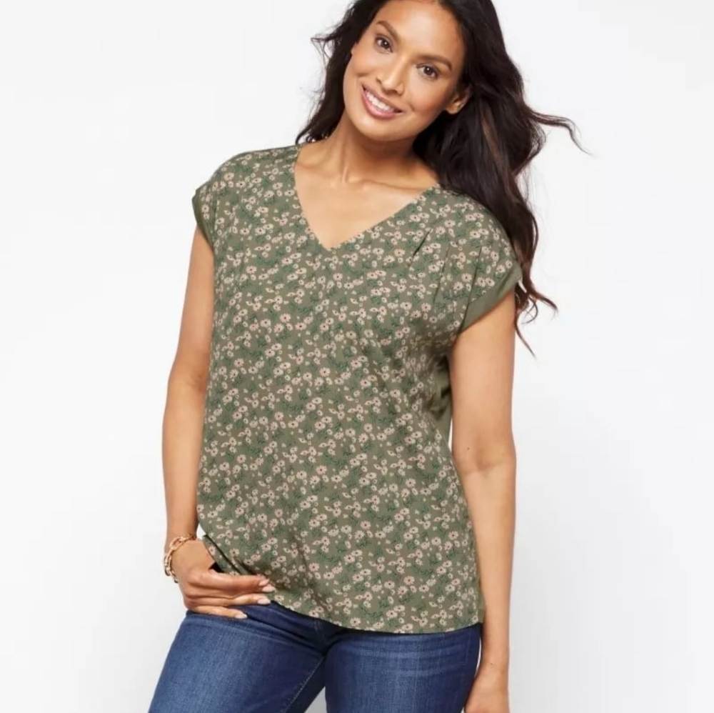 Stitch Fix Papermoon Ellie mixed Material Green Blouse Women's Size Medium NEW!